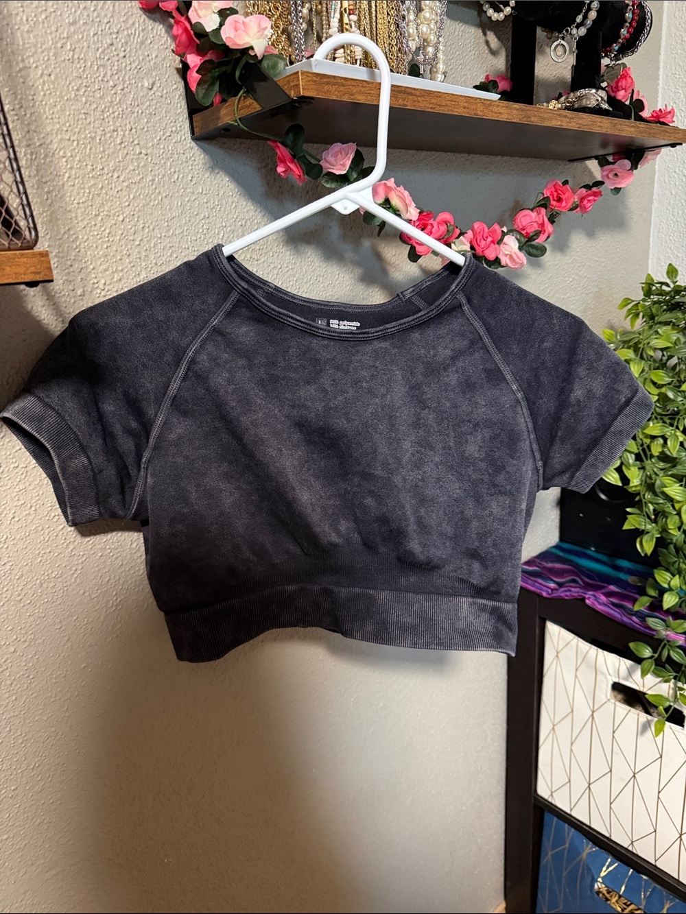Washed Black Cropped Crew Tee - Unbranded